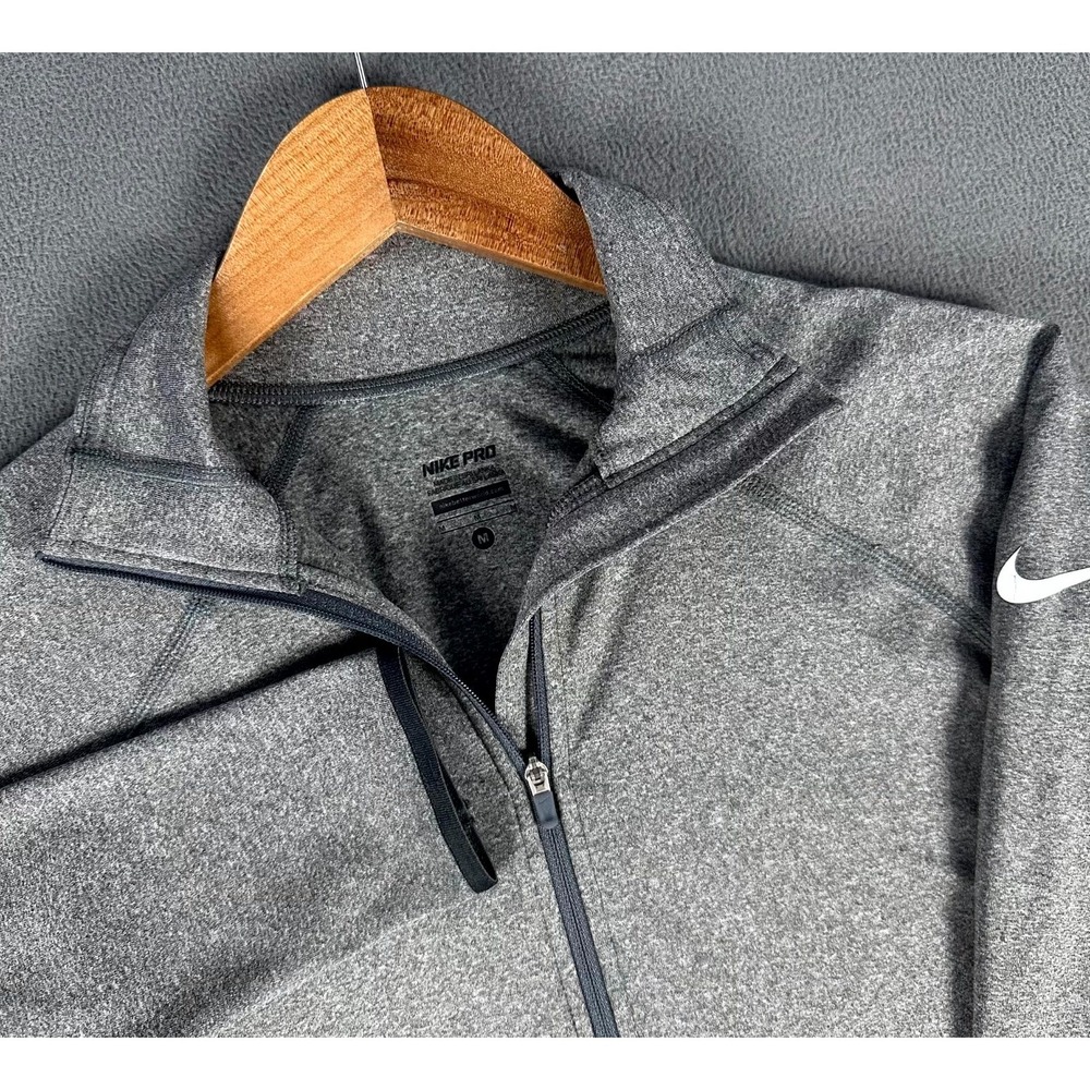 Nike Half Zip Womens Medium Grey Pro Hyperwarm‎ Thumb Loop Performance Running - Picture 4 of 9